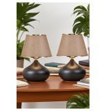 2 ADET ELİPS MASA ABAJUR METAL GÖVDE KUMAŞ BAŞLIK AYDINLATMA