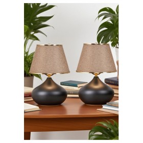 2 ADET ELİPS MASA ABAJUR METAL GÖVDE KUMAŞ BAŞLIK AYDINLATMA