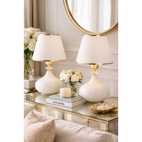 2'li Masa Abajuru Metal Ayak Kumaş Başlık Aydınlatma Lambası