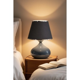 ANTRASİT AYAKLI ELİPS MASA ABAJURU KUMAŞ BAŞLIK MASA YATAK BAŞI AYDINLATMA
